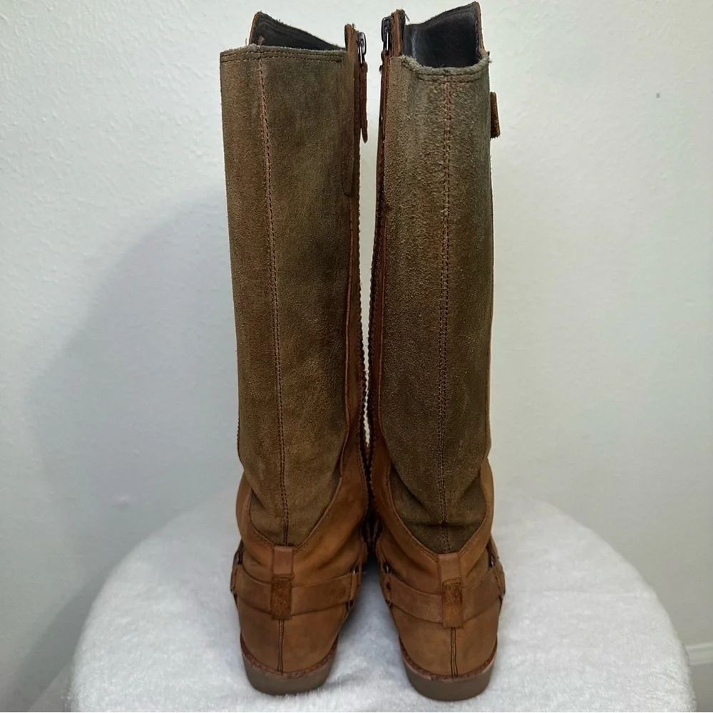 Teva De La Vina Dos Tall Bison Waterproof Leather Brown Over the Knee Boots SZ 9